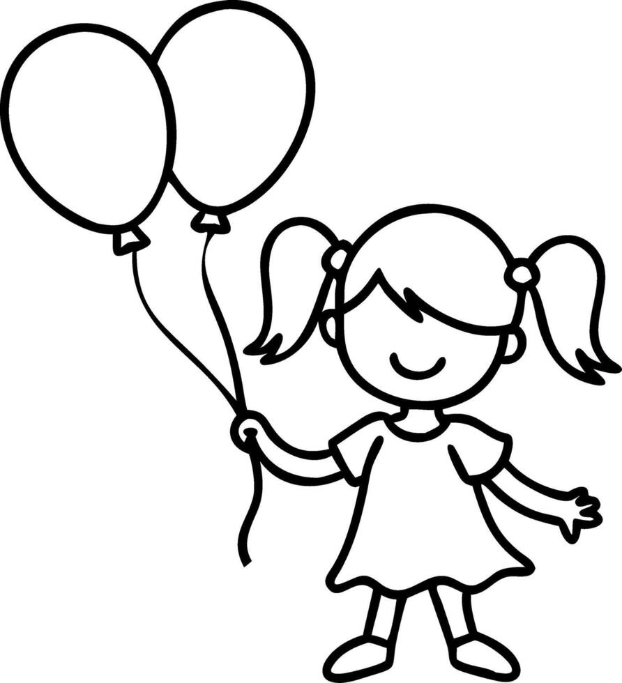 Happy Cartoon Girl with Balloons Illustration for Children's Designs vector