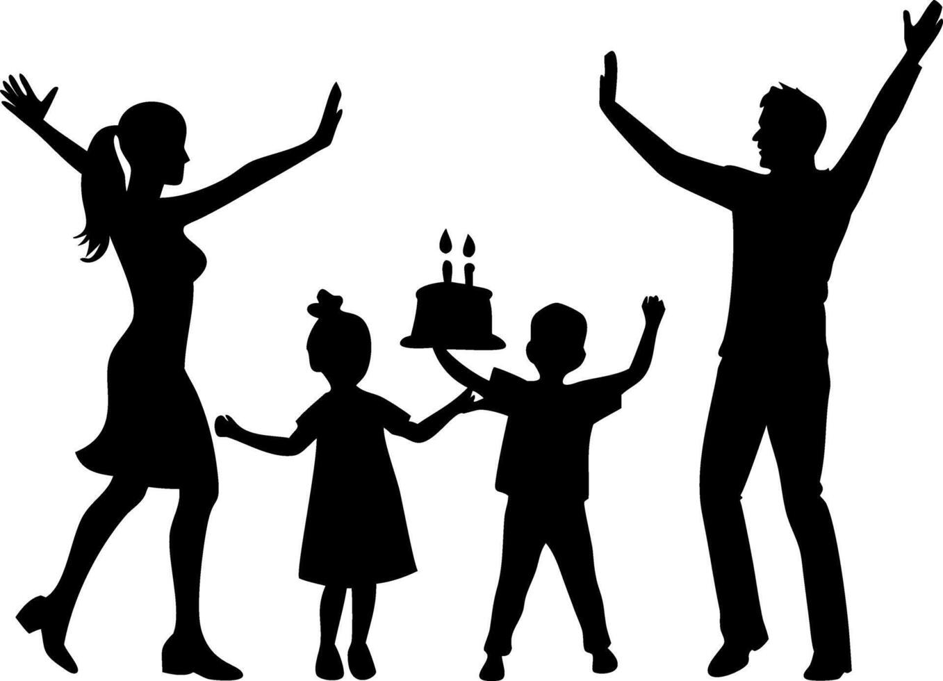 Happy Family Celebrating Child's Birthday with Cake Silhouette Illustration vector