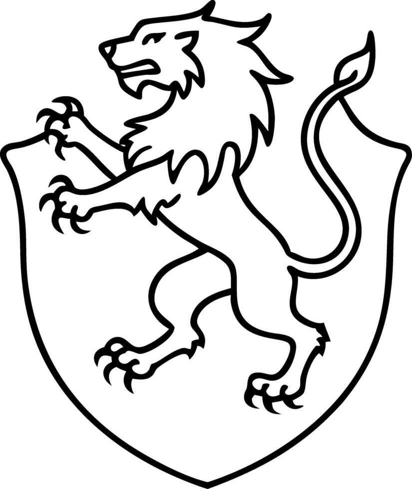 Heraldic Lion Crest Black Line Art Emblem Symbol of Strength vector