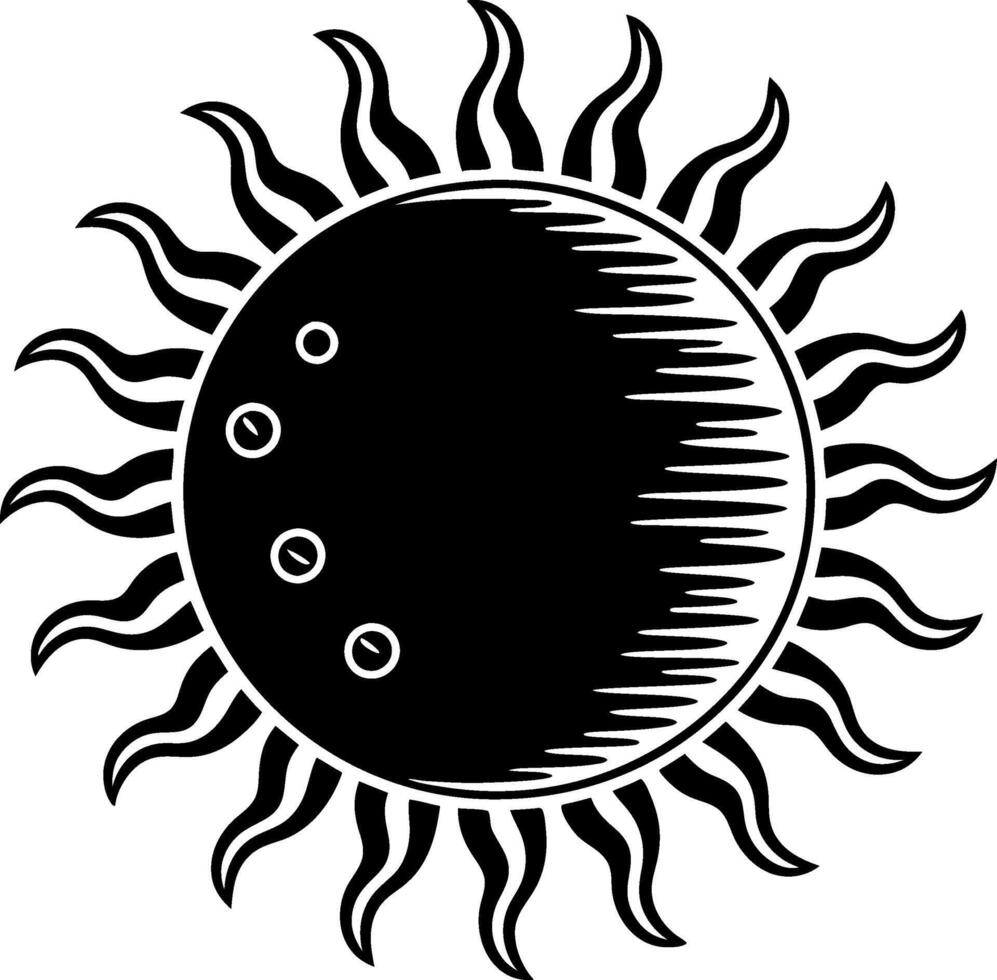 Intricate Black Sun Symbol with Stylized Rays for Design and Art Projects vector