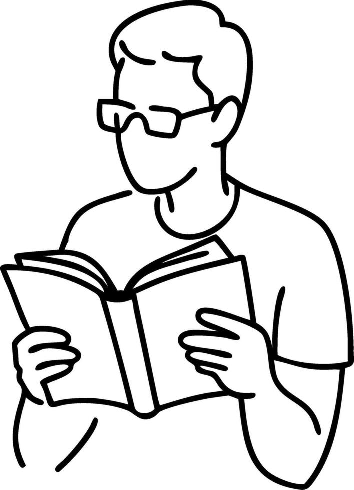 Line Art Illustration of Person Reading Book Wearing Glasses for Education Concept vector
