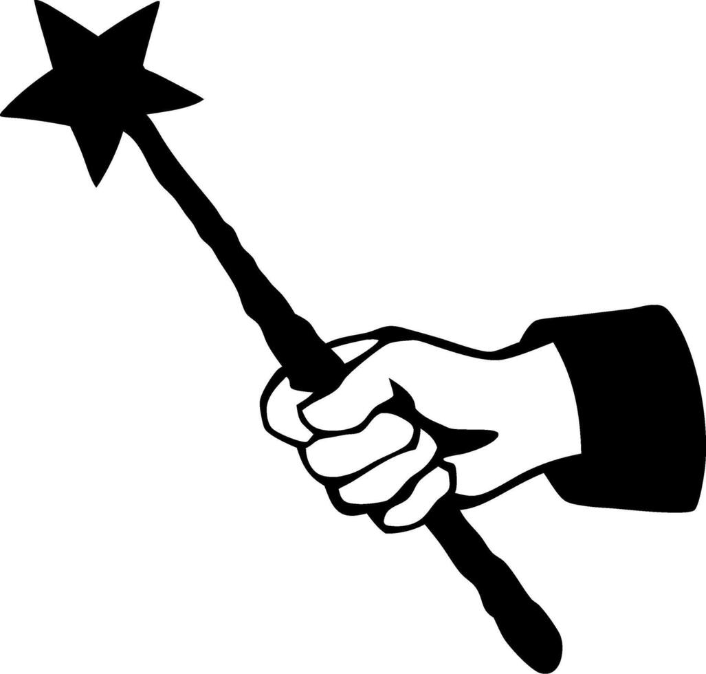Magic Wand Hand Silhouette Holding a Star Shaped Wand Illustration vector