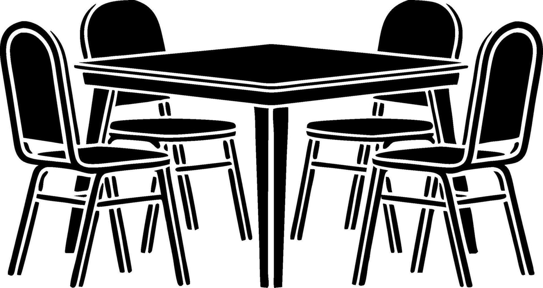 Minimalist Black Silhouette of Dining Table with Four Chairs Illustration vector