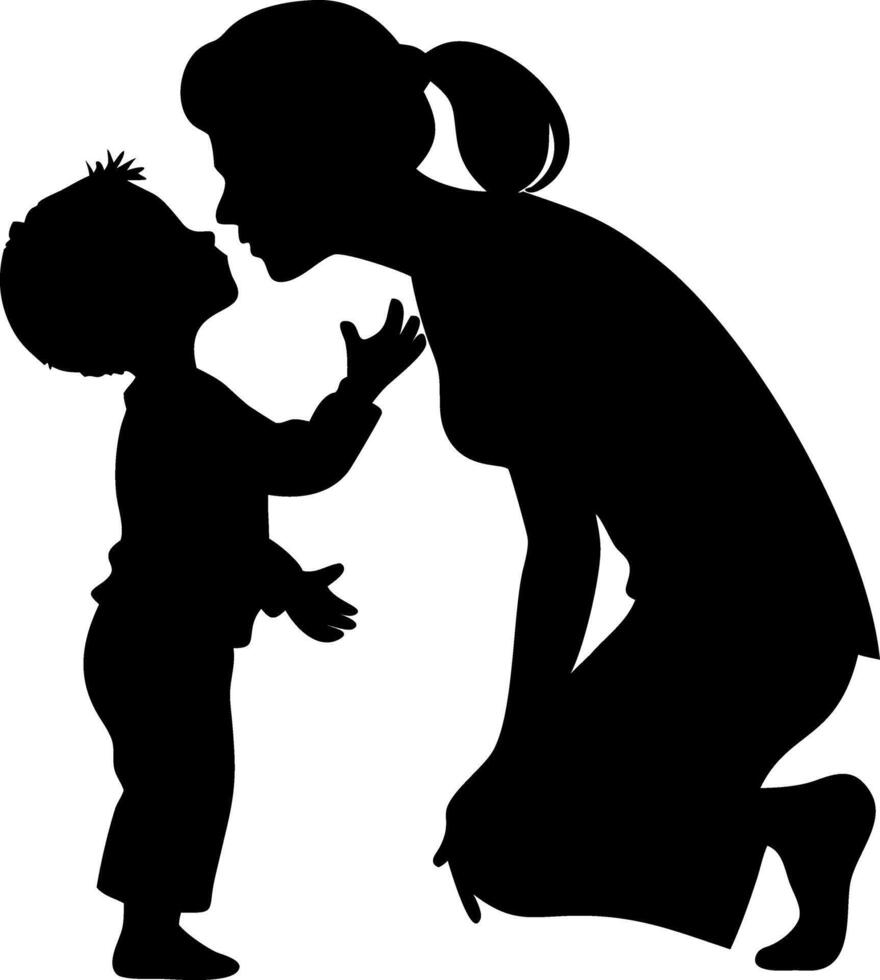 Mother and Child Silhouette in Loving Interaction Illustration vector