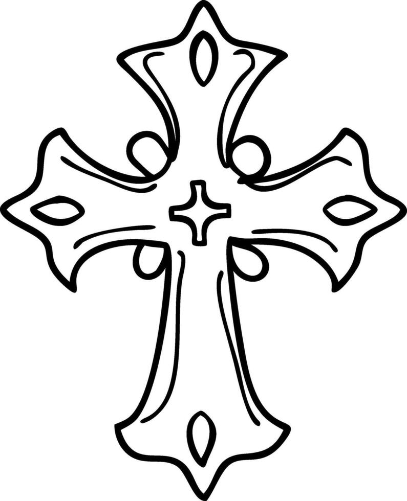 Ornate Christian Cross Outline Decorative Religious Symbol vector