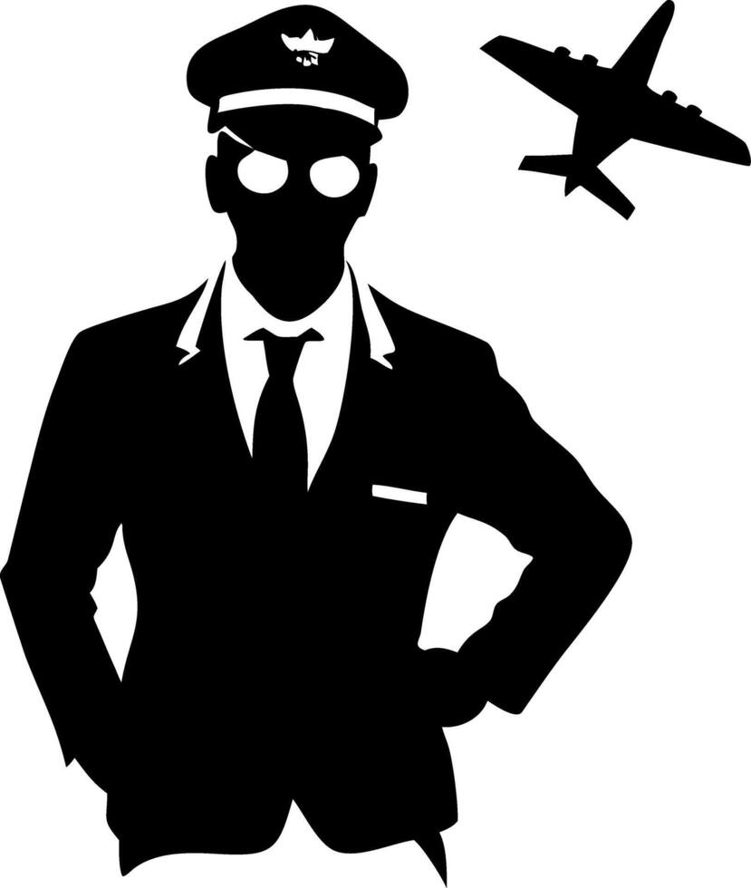 Pilot Silhouette with Airplane Illustration for Aviation Themes vector