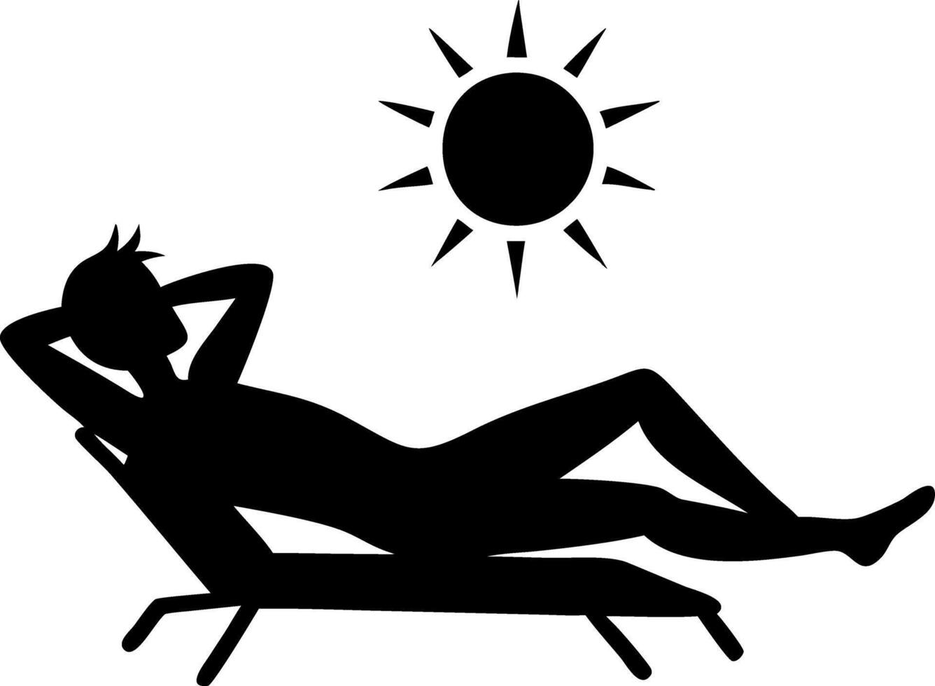 Relaxed Silhouette Lounging Sunbathing Under Sun Illustration vector