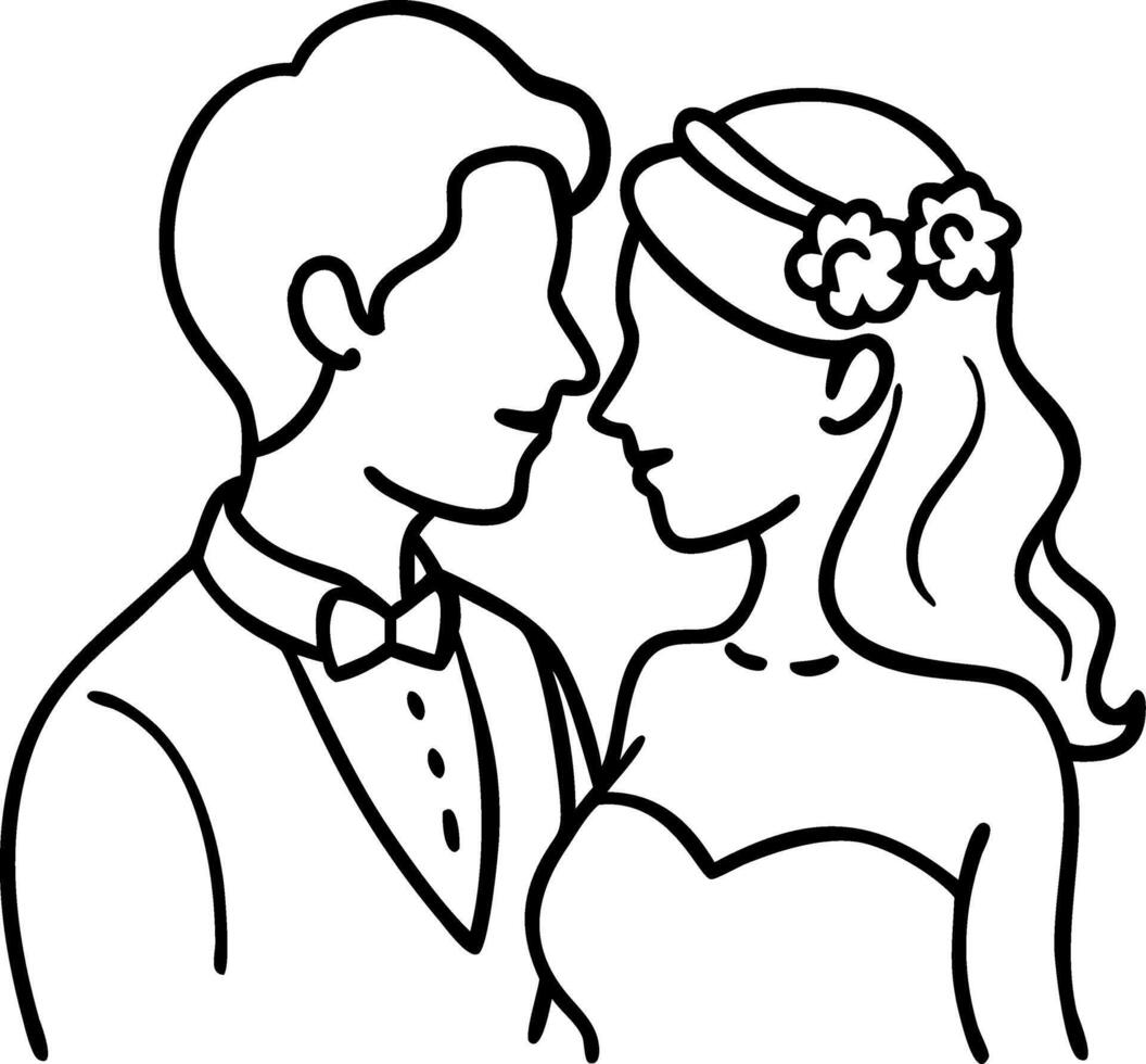 Romantic Bride and Groom Line Art for Wedding Invitations and Announcements vector