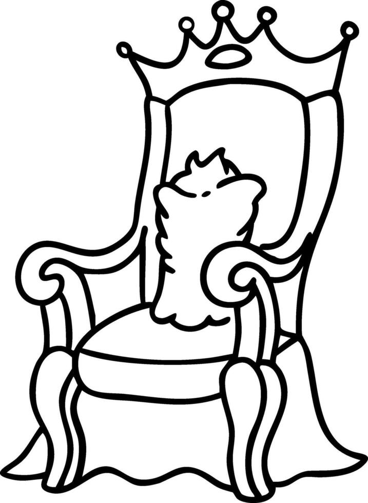 Royal Throne with Crown and Pillow Line Art Illustration vector