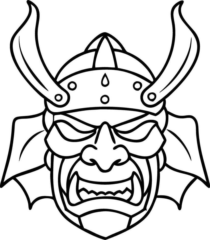 Samurai Warrior Helmet Line Art Illustration for Japanese Culture Graphics vector