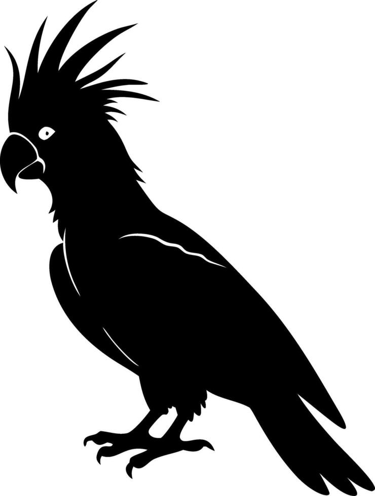Silhouette Black Parrot Cockatoo Art Illustration Exotic Bird Design vector