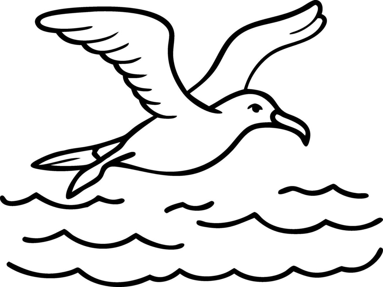 Seagull Flying Over Ocean Waves Minimalist Illustration vector