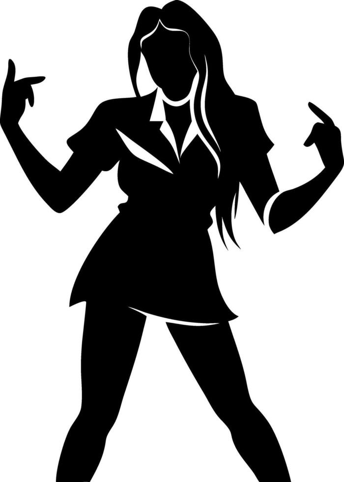 Silhouette of Confident Woman with Long Hair in Dynamic Dance Pose vector