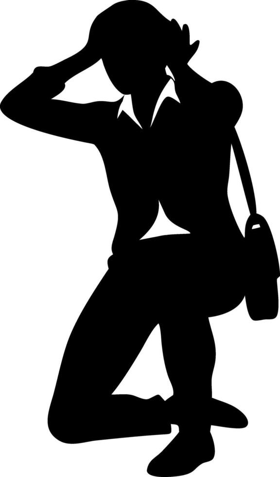 Silhouette of Kneeling Businesswoman Holding Head in Stressful Pose vector