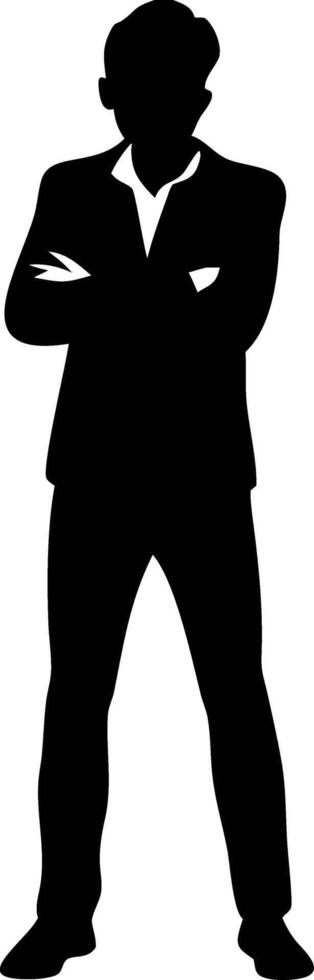 Silhouette of Professional Businessman Standing Confidently with Arms Crossed vector