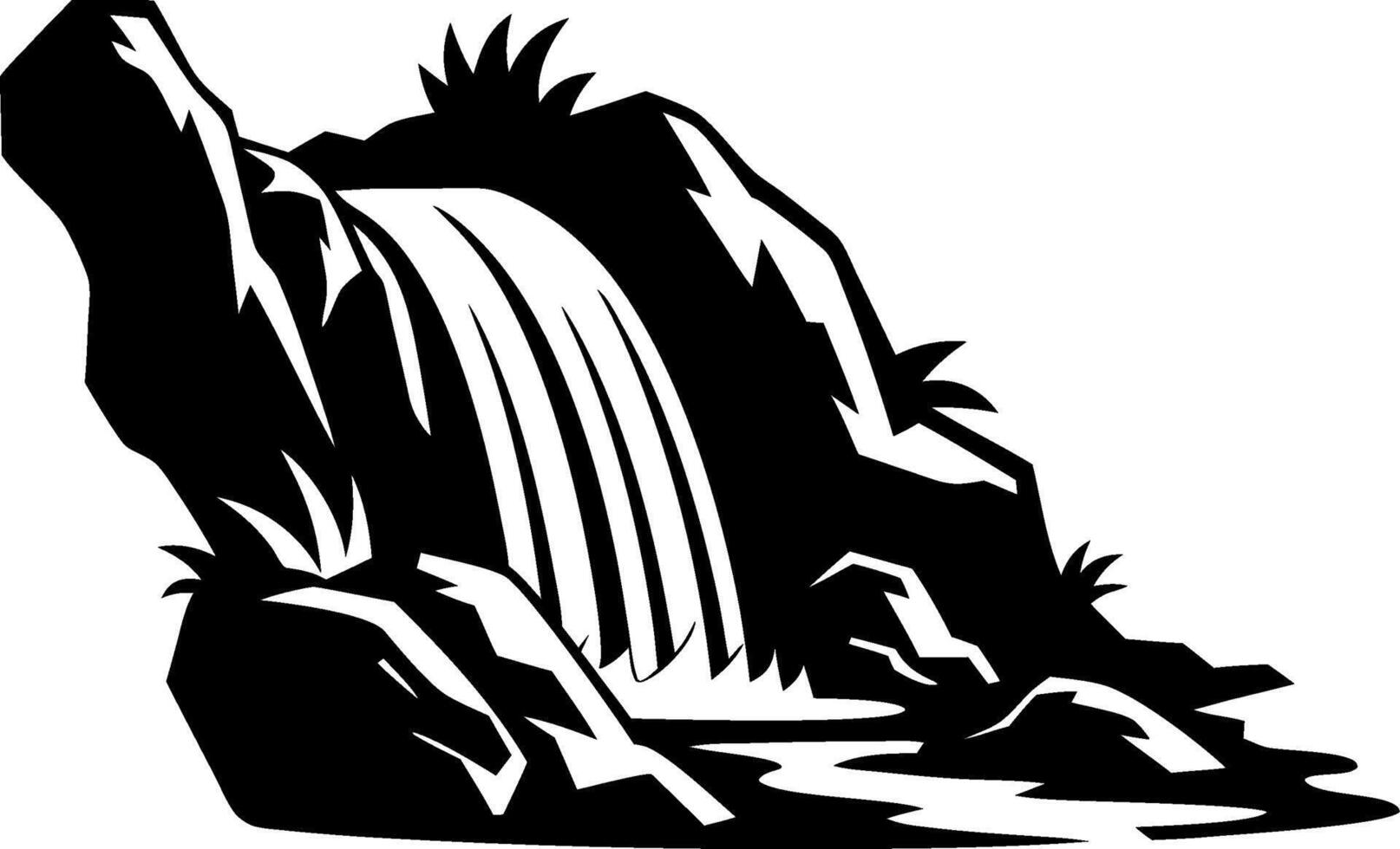 Silhouette Waterfall and Rocks Illustration for Nature and Outdoor Designs vector