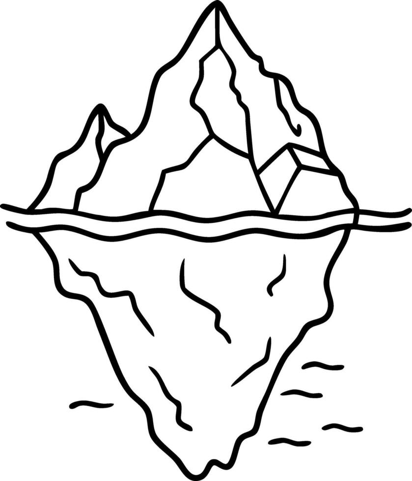 Simple Black Line Art Iceberg Illustration with Underwater Section vector