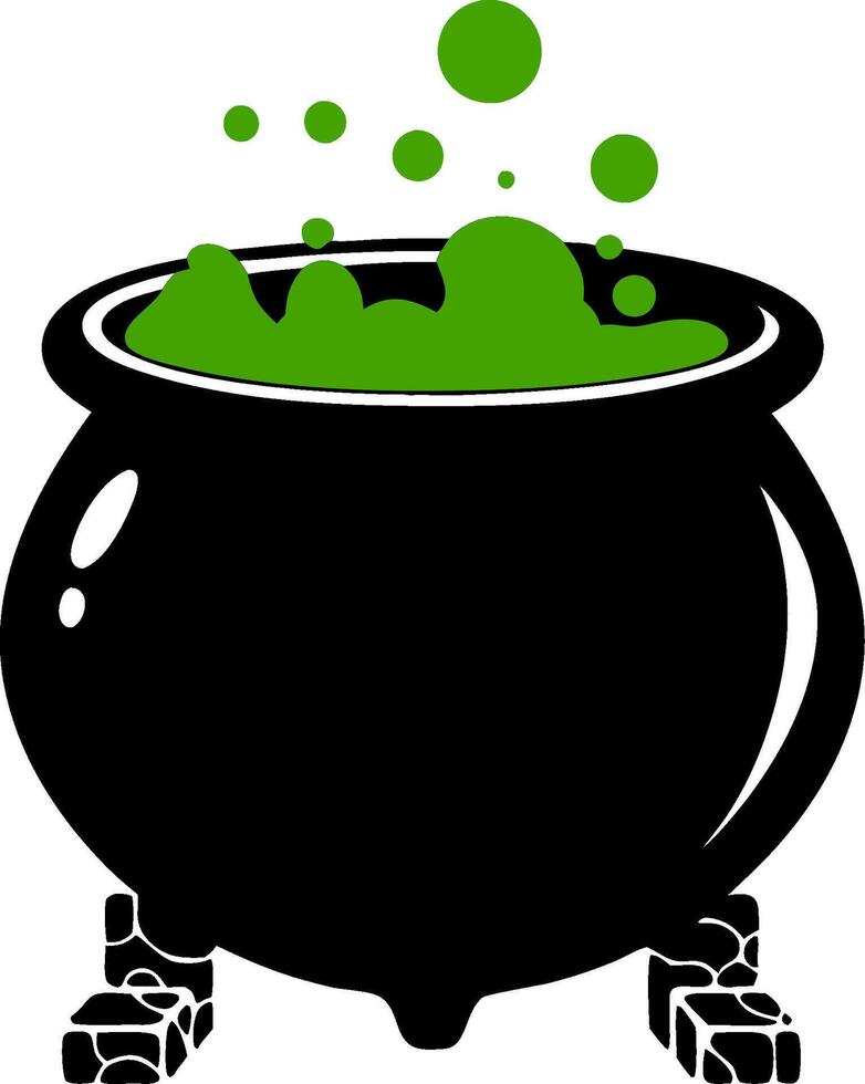 Spooky Witch Cauldron with Bubbling Green Potion for Halloween Designs vector
