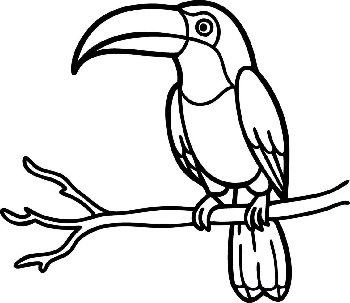 Toucan Outline Illustration on Branch Black Line Art Design vector