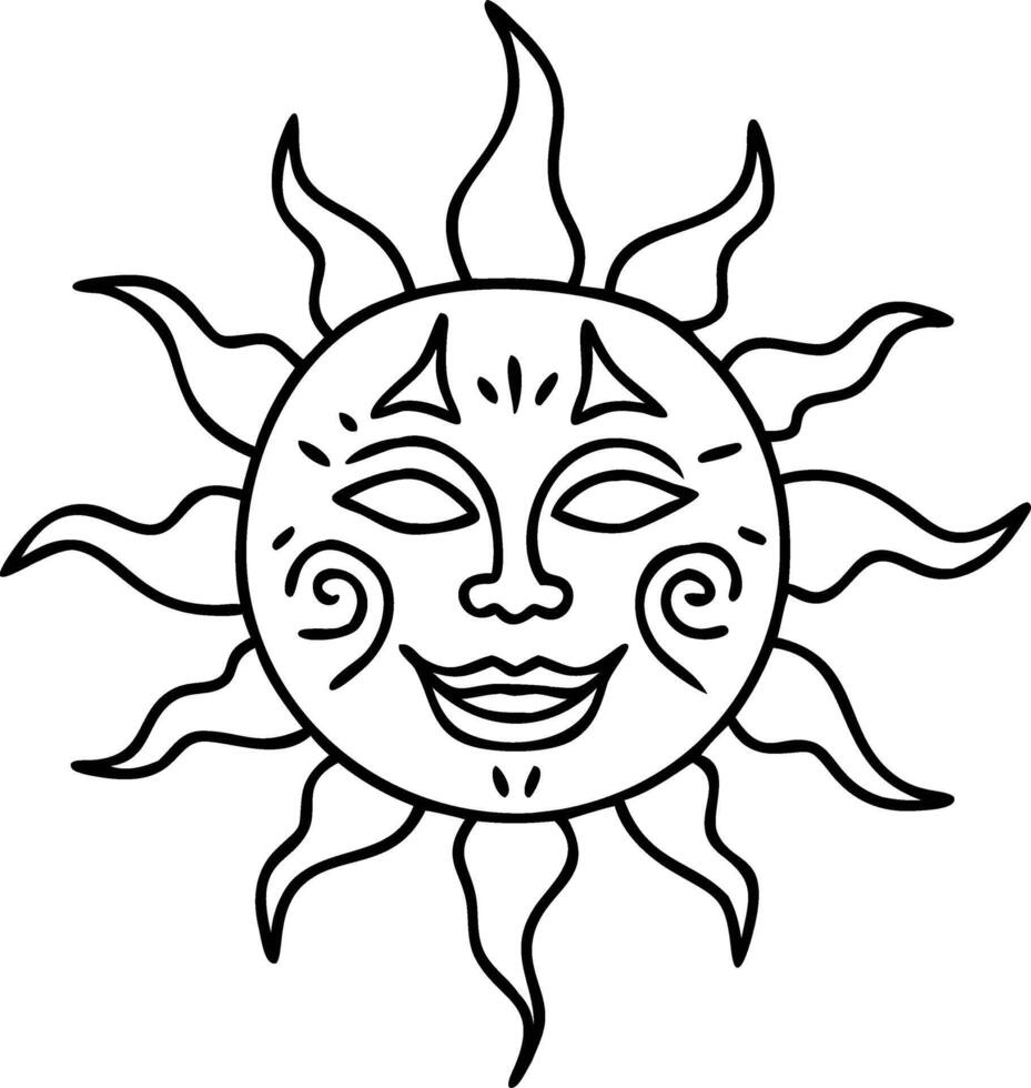 Sun Face Illustration with Ethnic Design Elements for Decorative Art vector