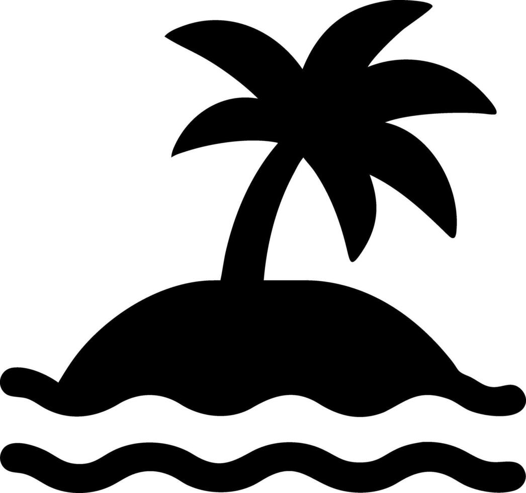Tropical Island with Palm Tree Silhouette on Ocean Waves Illustration vector