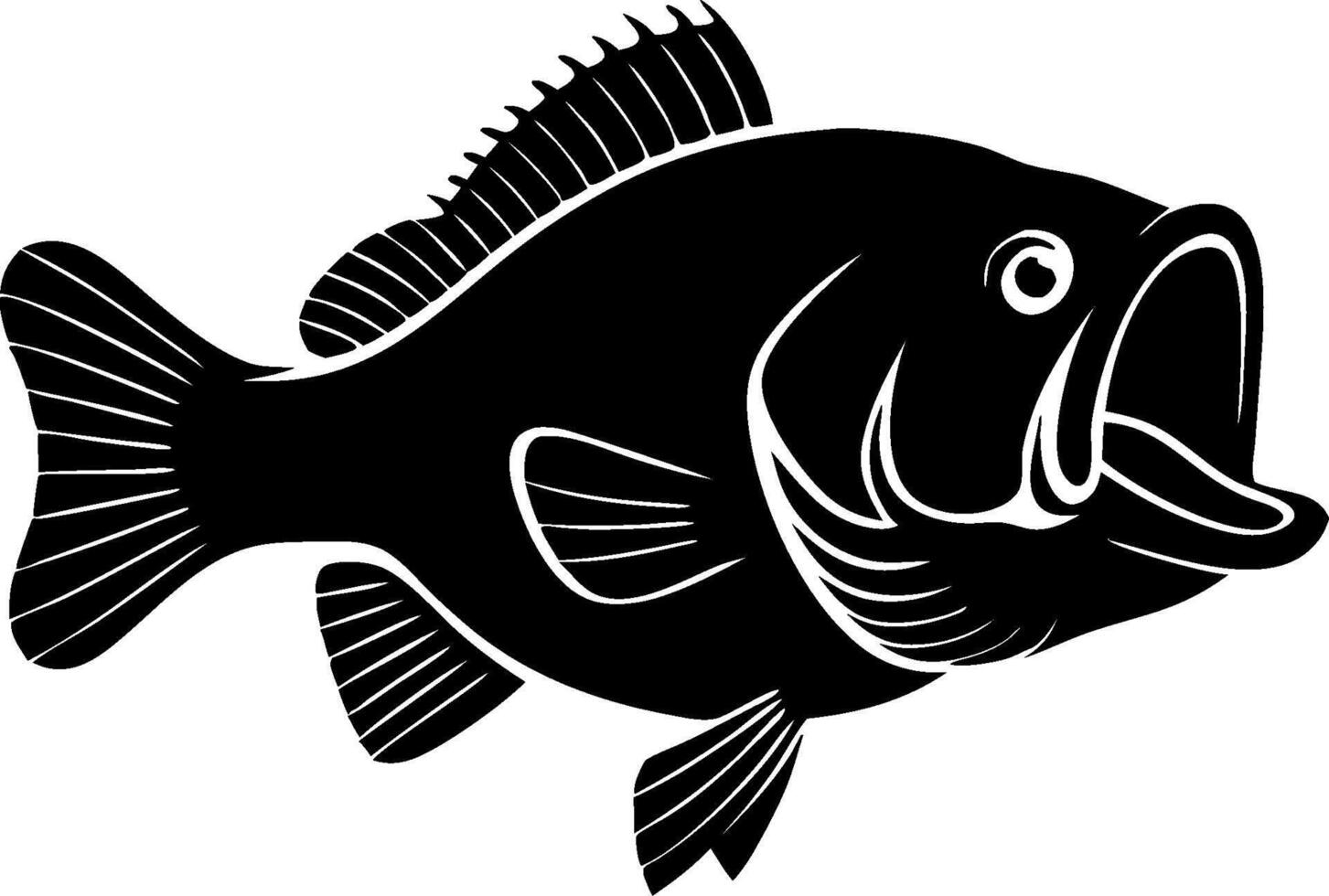 Black and White Fish Silhouette Illustration for Nautical Themes vector