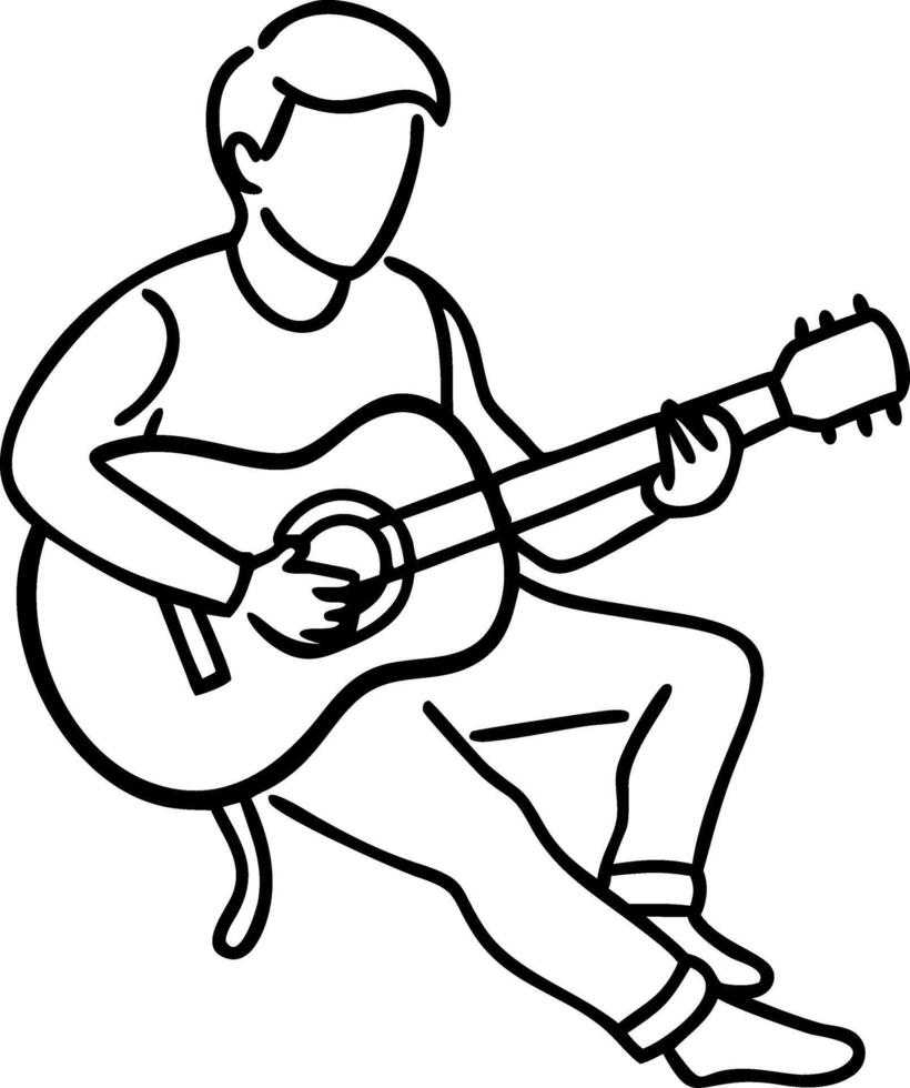 Illustration Guitar Player Sitting Acoustic Musician Line Art vector