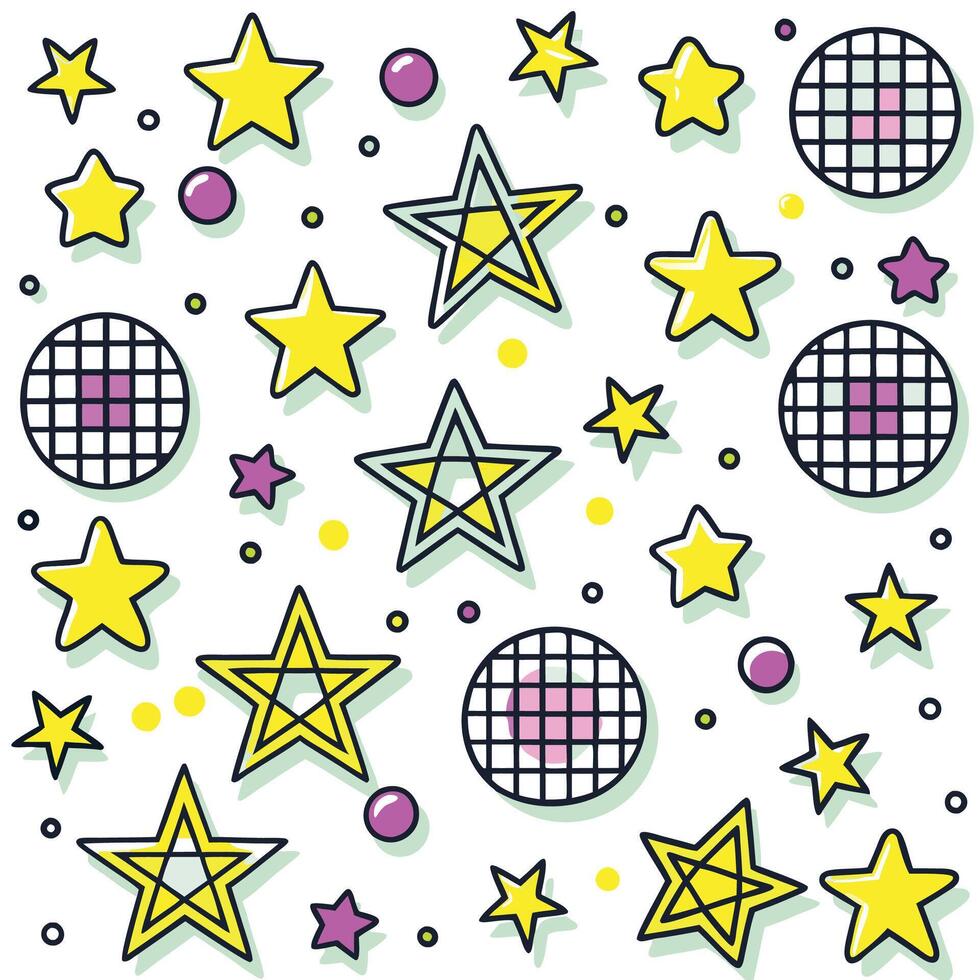 disco ball, stars and disco balls on a white background vector