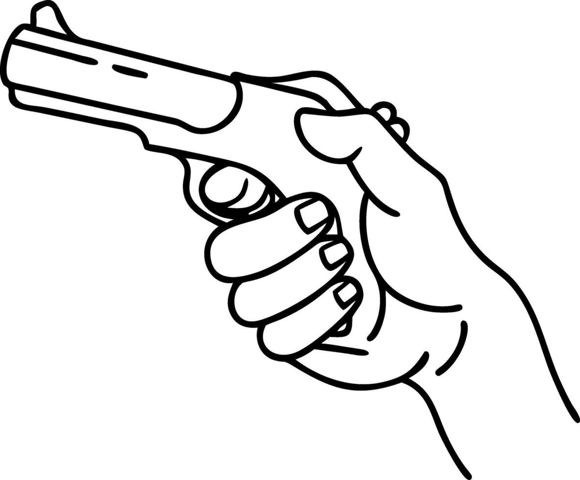 Illustration of Hand Holding a Pistol Line Art Drawing vector