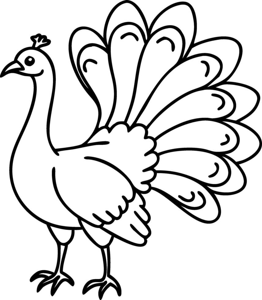 Illustration of Majestic Peacock Line Art for Coloring and Design Projects vector