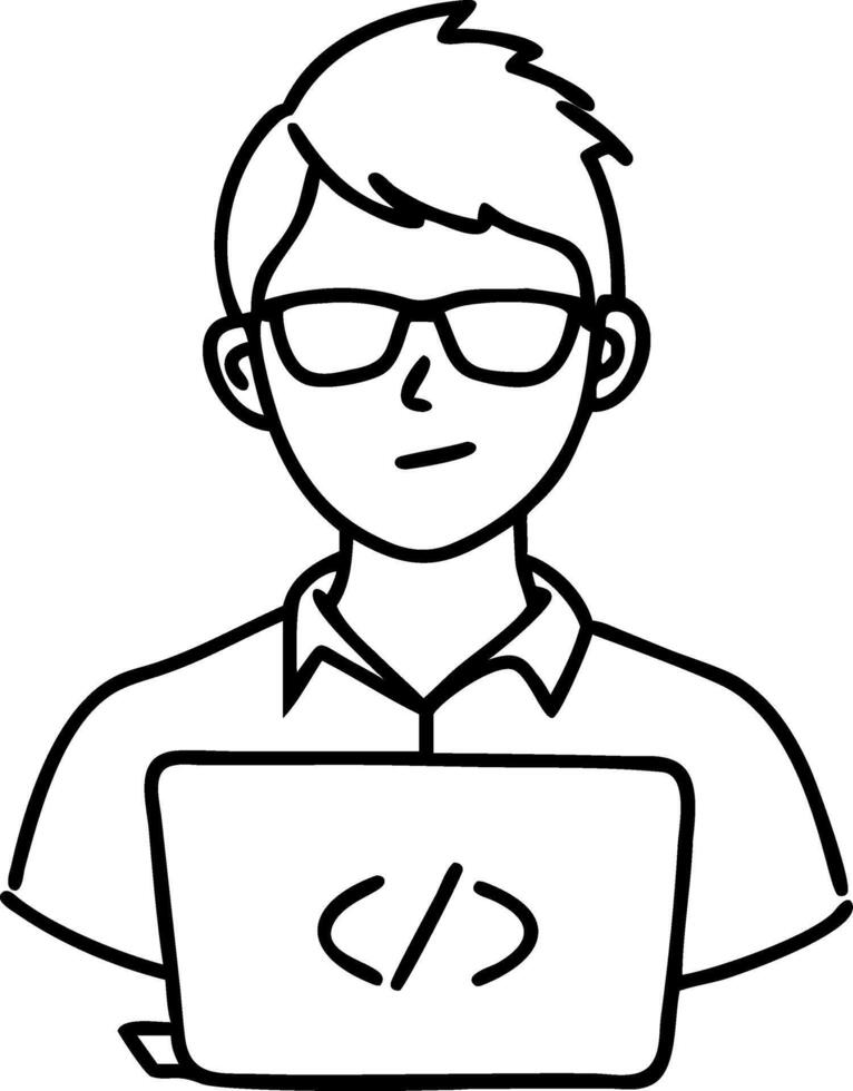 Illustration of Programmer with Laptop and Glasses for Tech and Coding Themes vector