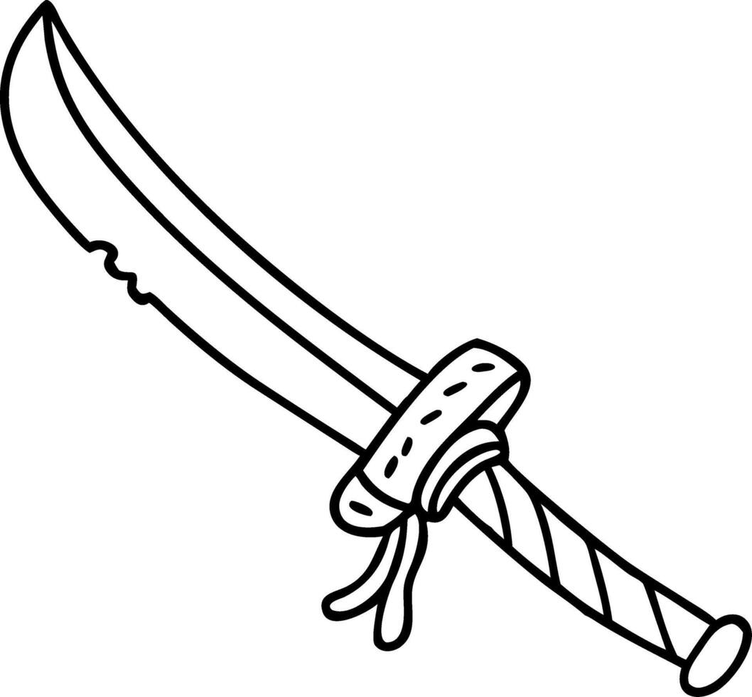 Illustration of Traditional Japanese Katana Sword with Decorative Handle vector