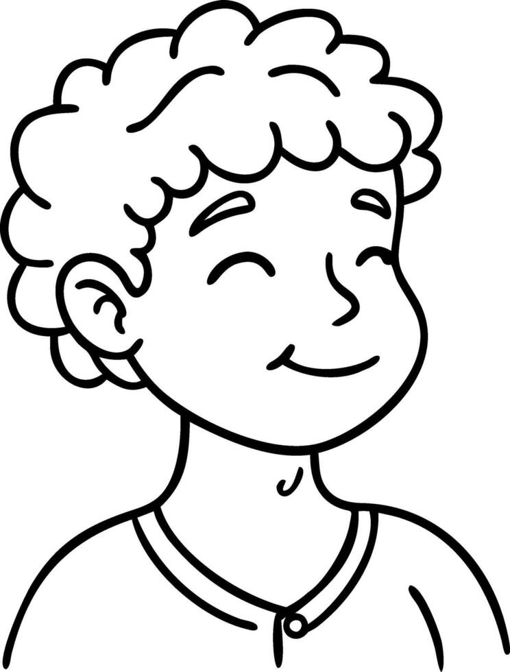 Illustration Smiling Child with Curly Hair Black Line Art vector