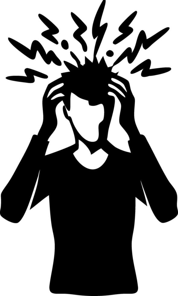 Illustration Stress Anxiety Concept with Person Holding Head and Lightning Bolts vector