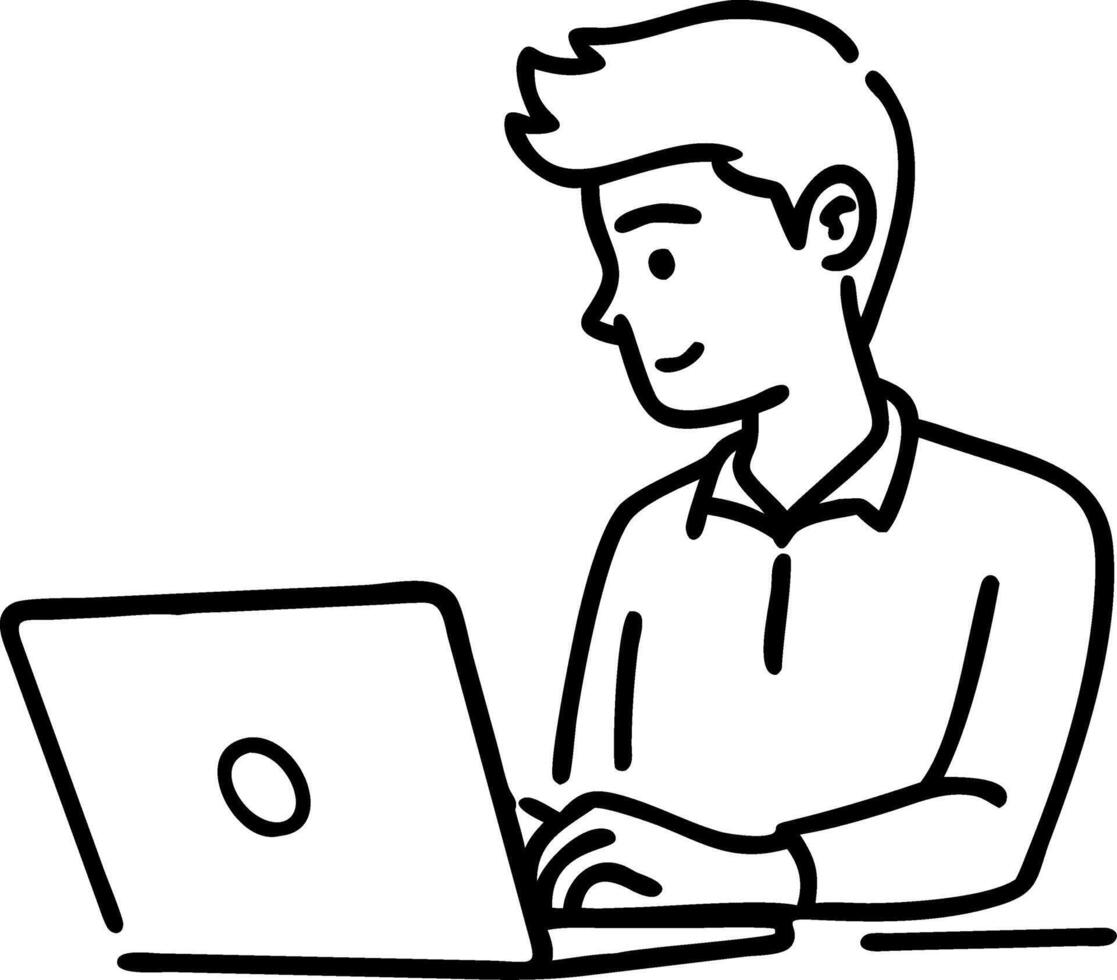 Illustration Young Man Working on Laptop in Office Setting vector