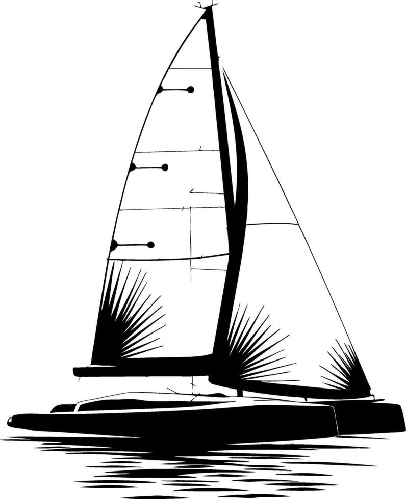 Silhouette of a Sailboat on Calm Water with Palm Tree Sails vector