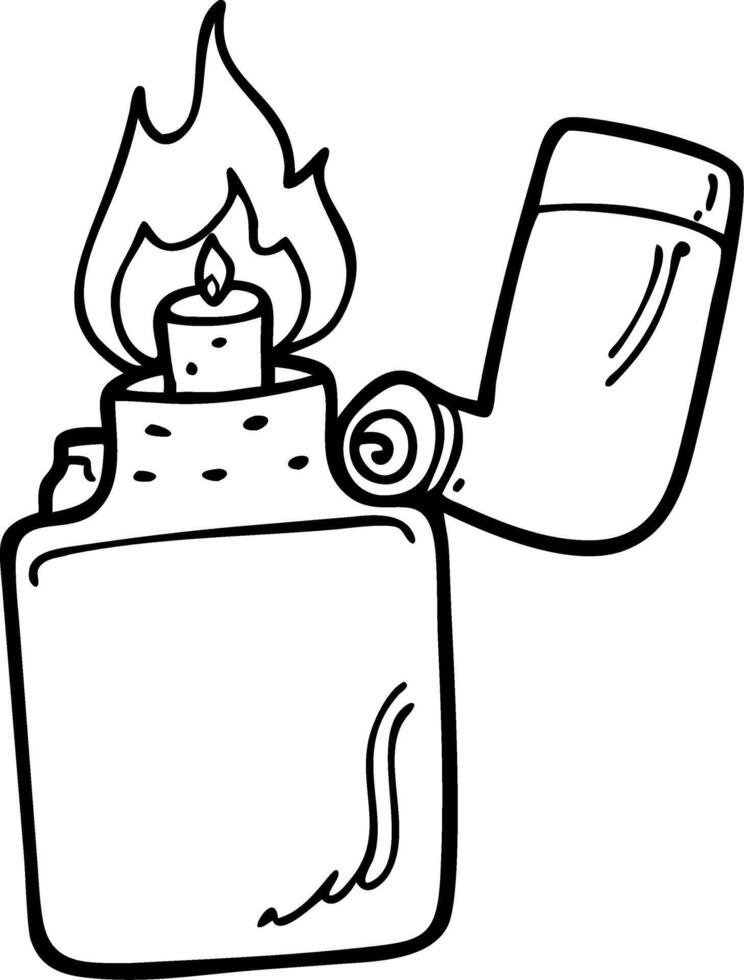 Vintage Hand Drawn Lighter with Flame Illustration for Design Projects vector