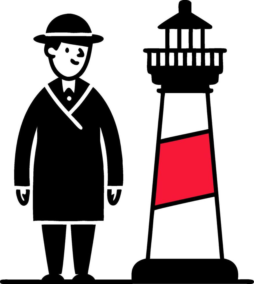 Vintage Gentleman with Bowler Hat Standing by Lighthouse Art vector