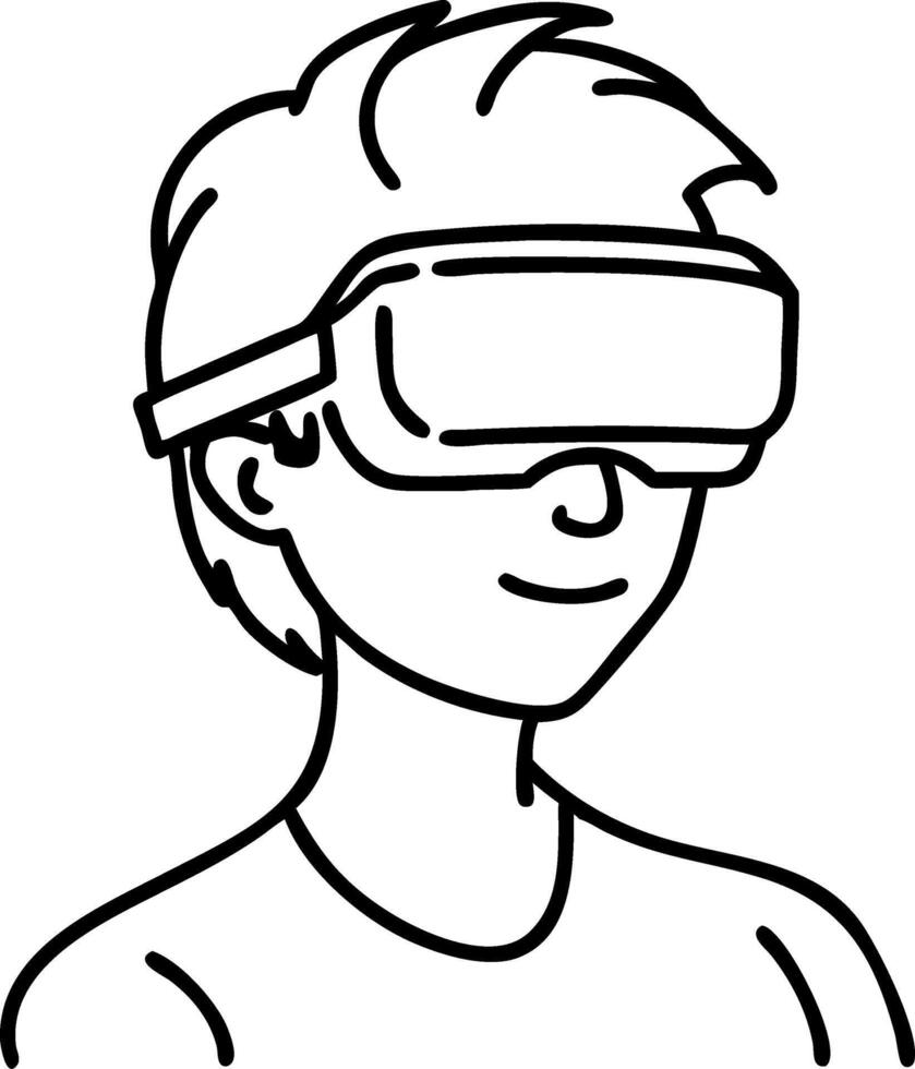 Virtual Reality Headset Outline Illustration Young Person Using VR Technology vector