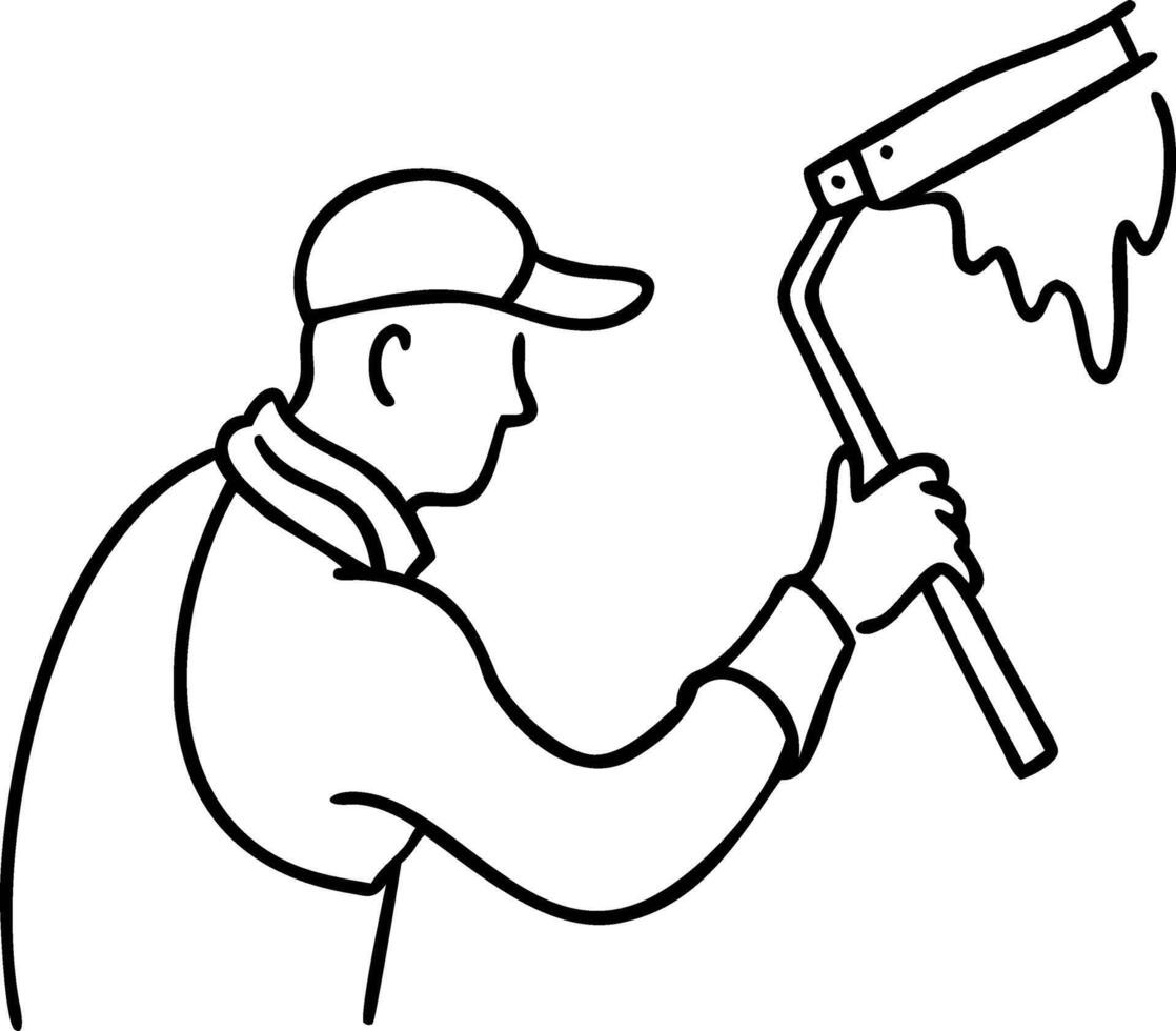 Worker Painting Wall with Roller Minimalist Illustration vector