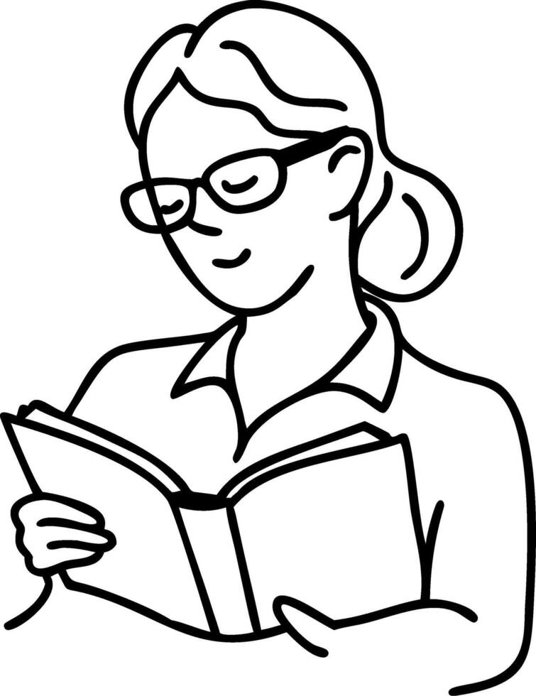 Woman Reading Book Line Art Illustration for Education and Relaxation Themes vector