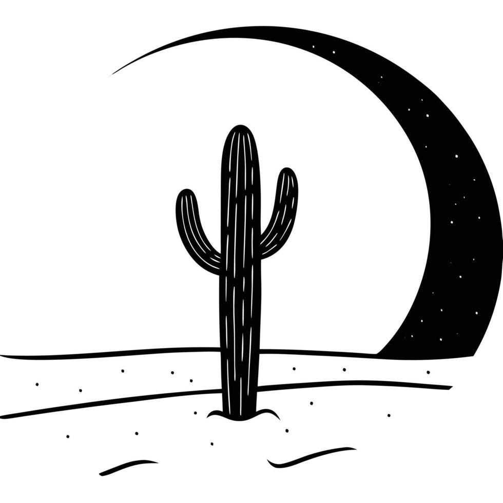 Solitary Cactus Silhouetted Against a Barren Horizon on White Background vector