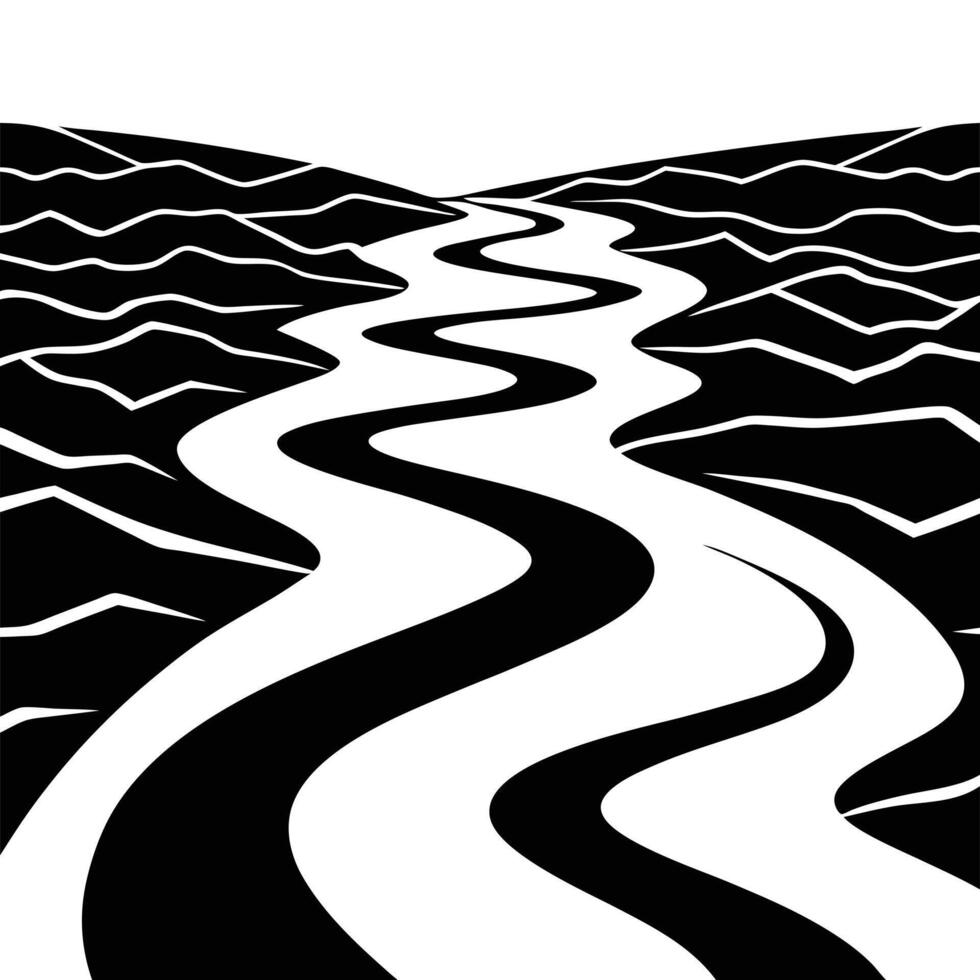 Dry Riverbed Silhouette with Wavy Patterns on White Background vector