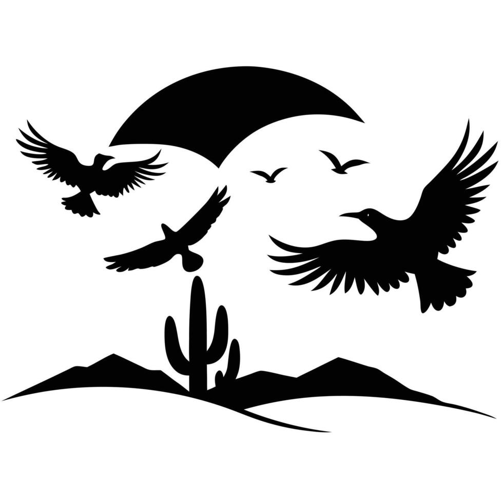 Desert Birds Silhouetted Flying Under a Rising Sun vector