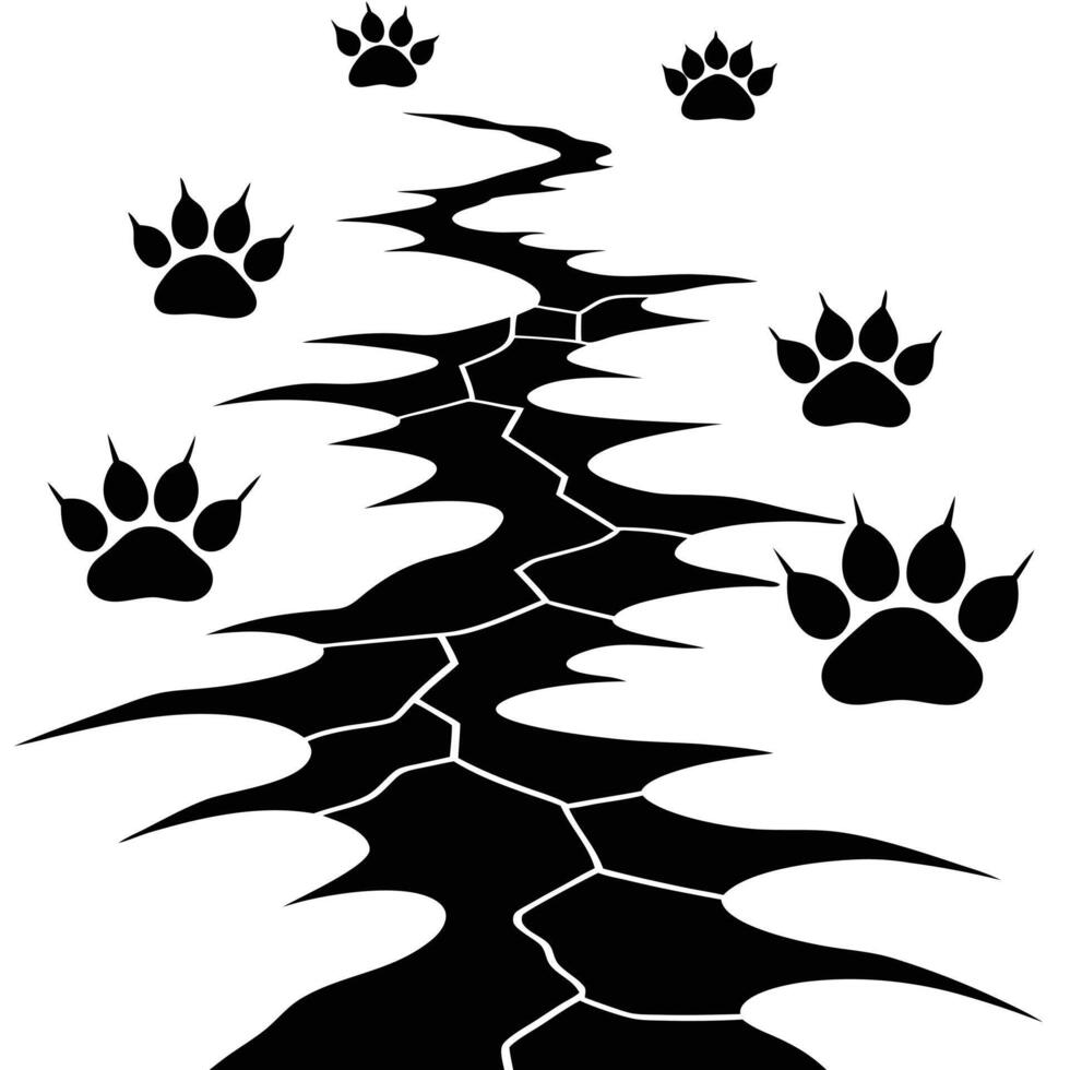 Animal Tracks Silhouetted Across a Cracked Riverbed vector