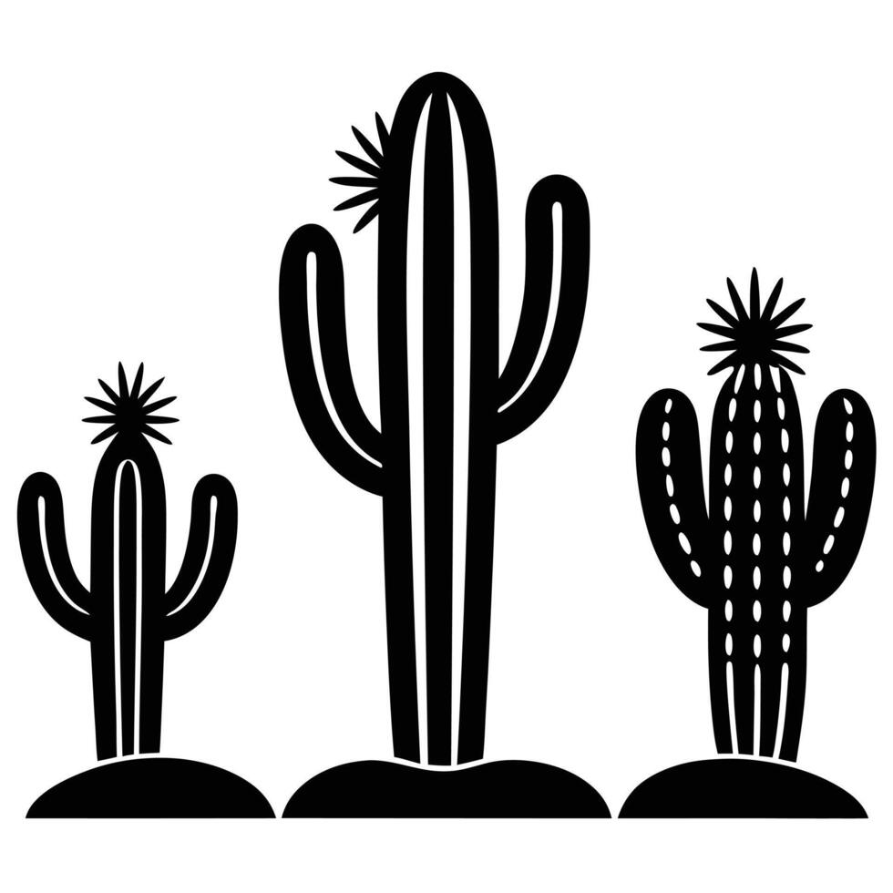 Three Cacti of Varying Heights in a Field vector
