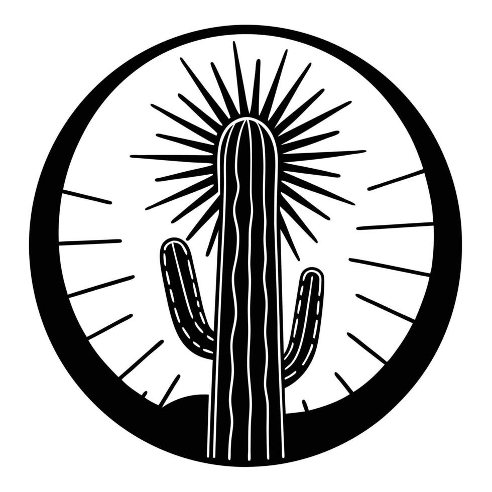 Sun Appearing Behind a Tall Cactus vector