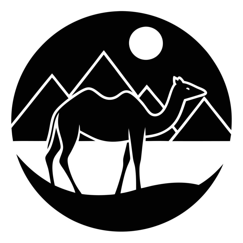 Single Camel with Desert Mountains in the Background vector