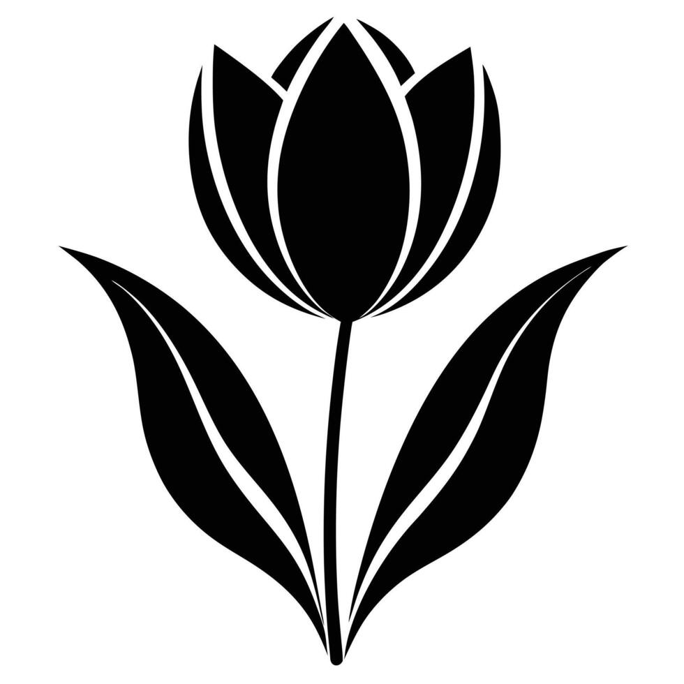 Minimal Tulip Silhouette with Curved Petals vector