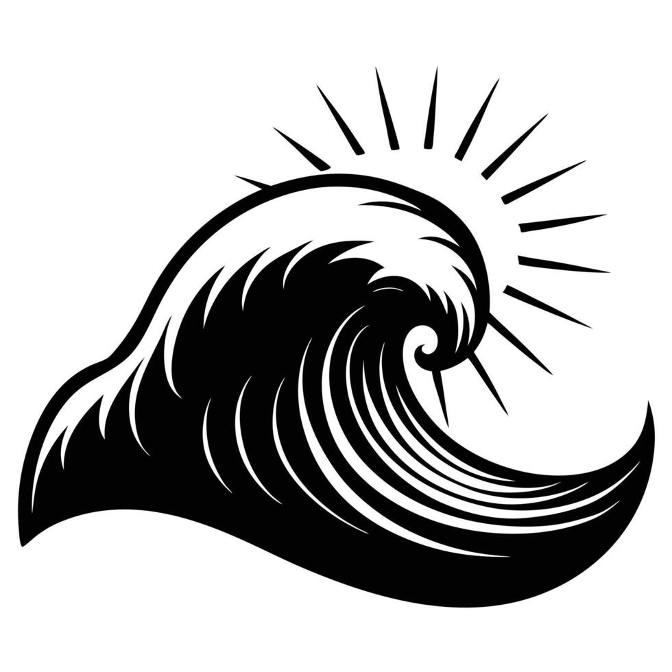 Curling Wave with Golden Light Breaking at Crest vector